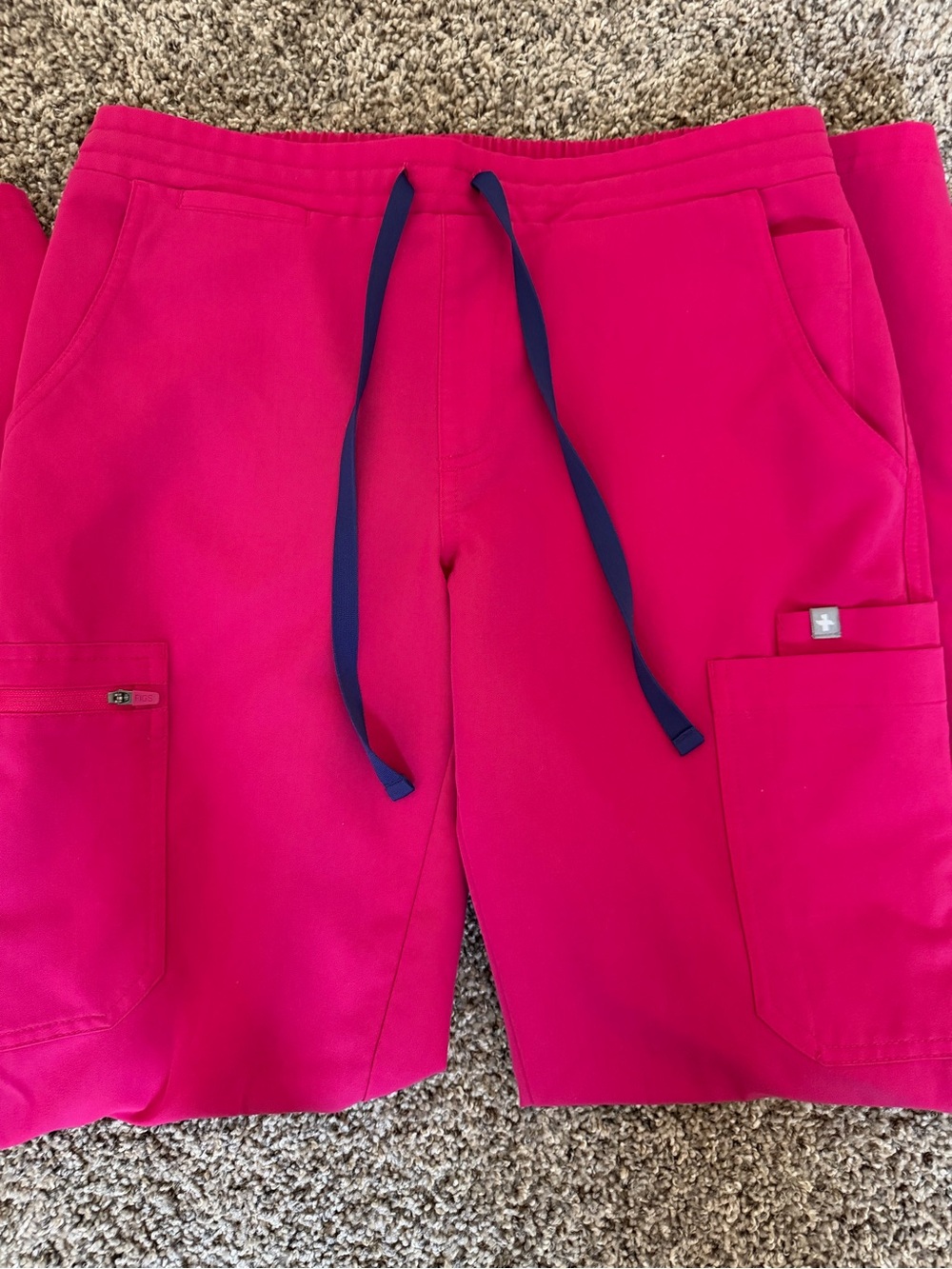 FIGS Men's Hot Pink Cargo Shorts with Navy Drawstrings